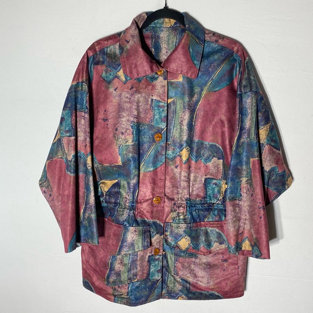 Vintage 90’s Handmade Multicolour Abstract Print Reversible Utility Jacket M